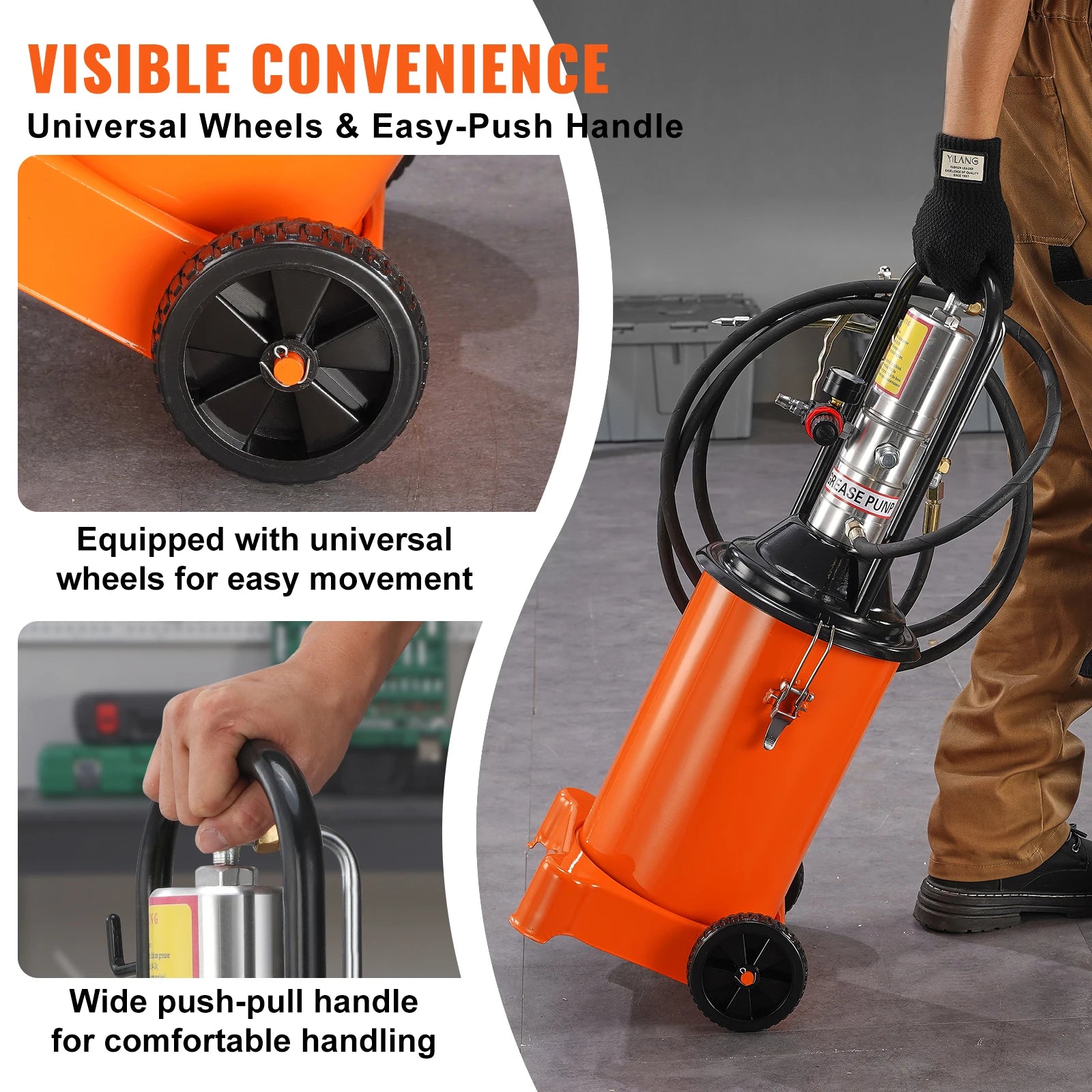 Air Operated Grease Pump with Hose and Wheels, 50:1 Ratio