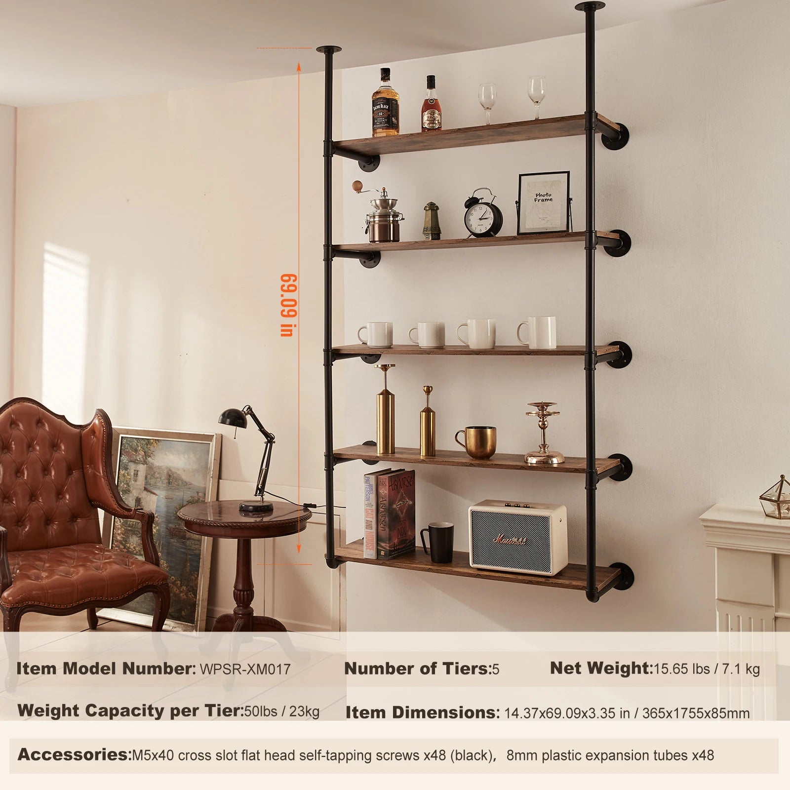 Industrial Pipe Wall Mount Floating Shelf Rack