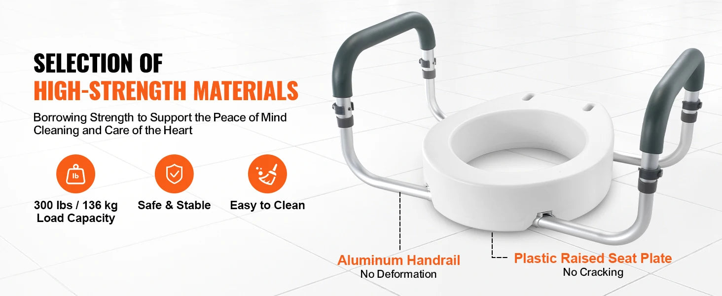 SucceBuy Raised Toilet Seat 3.5" Height Raised 300 lbs Weight Capacity for Standard Round Durable Toilet Aluminum Handrail