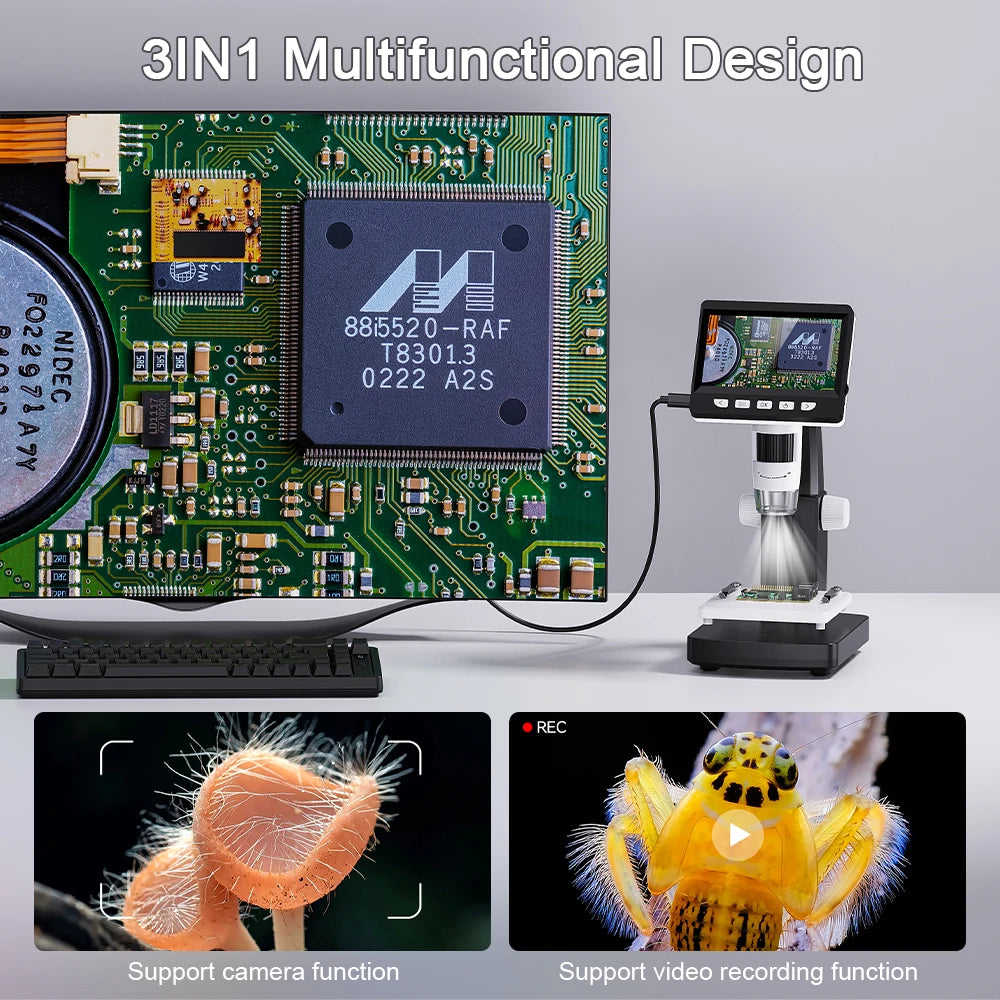 1000X 4.3" LCD Digital Microscope 1080P Coin Microscopio 8 LED Lights USB Magnifier Soldering Repair Video Microscope for Coin