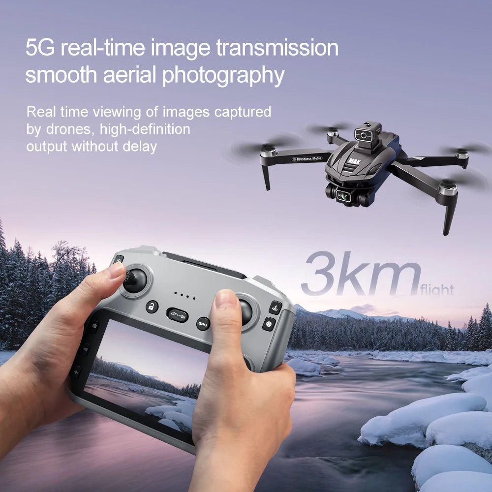 NEW V168 Pro MAX GPS Drone 4K Professional 1080P HD Camera 5G WIFI FPV Drone Brushless Motor 2 Batteries 4.5 Inch Large Screen Remote Control Quadcopter Boys Toys