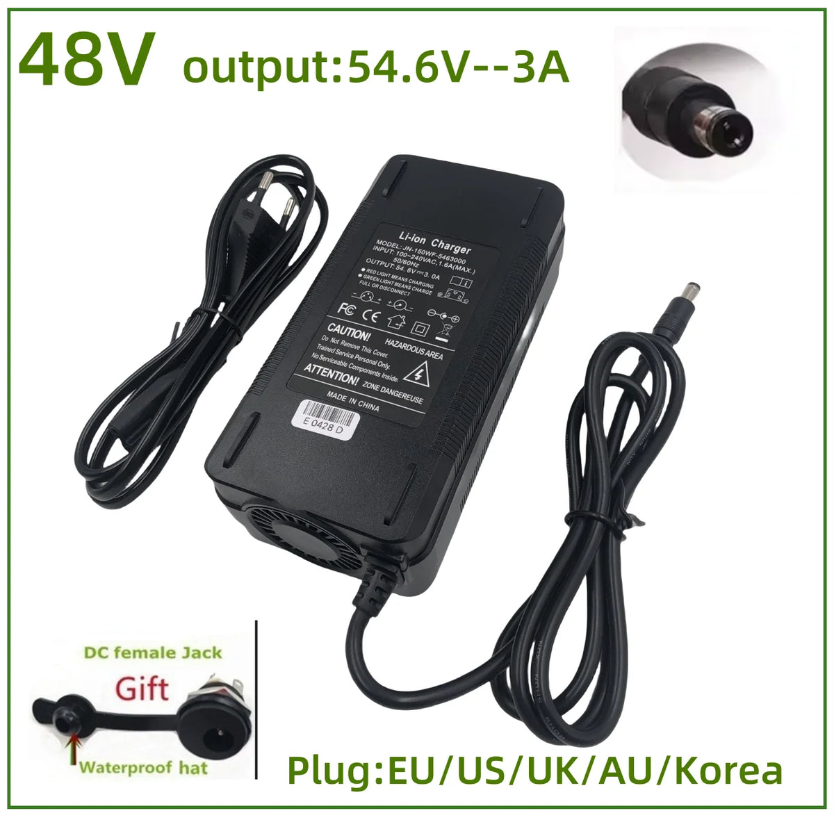 54.6 V 3 A-oplader voor 13S 48 V lithium-ionaccu's