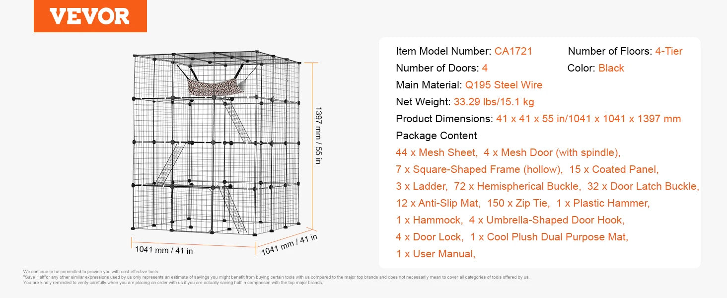 Gaiola grande para gatos SucceBuy, gaiola de metal com separação, jaula de arame com portas frontais, rede para gatos, rampa, escadas, casinha, espaço para exercício para gato