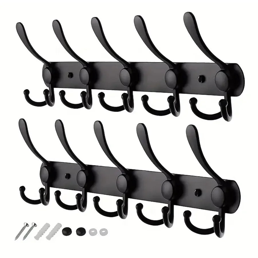 Wall-Mounted Coat Rail with Five Triple Hooks