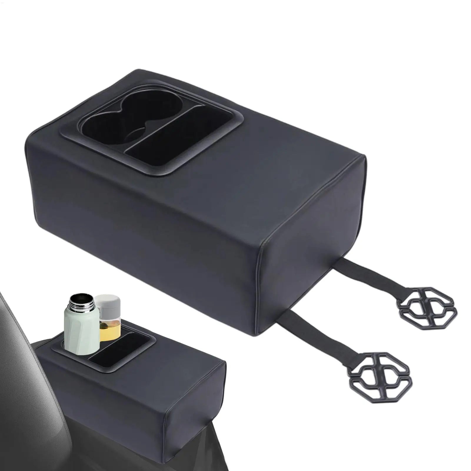 Rear Seat Armrest Booster Pad with Cup Holders and Double Pockets