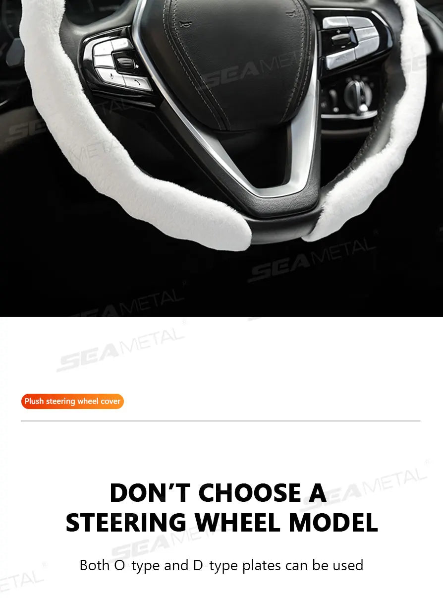SEAMETAL Winter Steering Wheel Cover Shell Thicken Plush Warm Steering Protector Anti Scratch Car Steer Wheel Cover Non-Slip