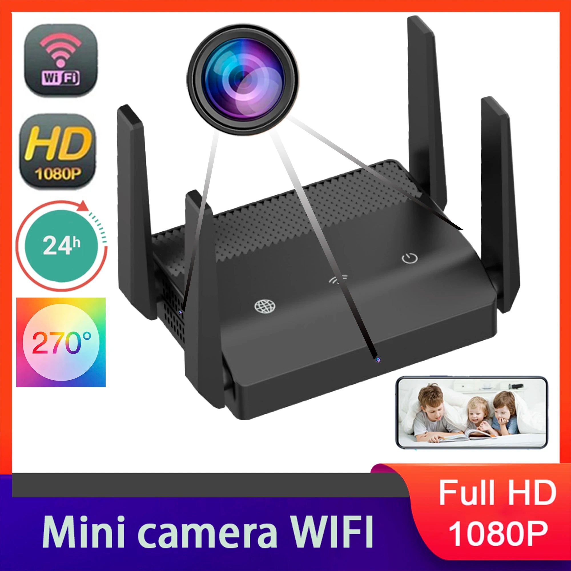 1080P Mini WiFi Camera with 270° Wide Angle & Triple Lens