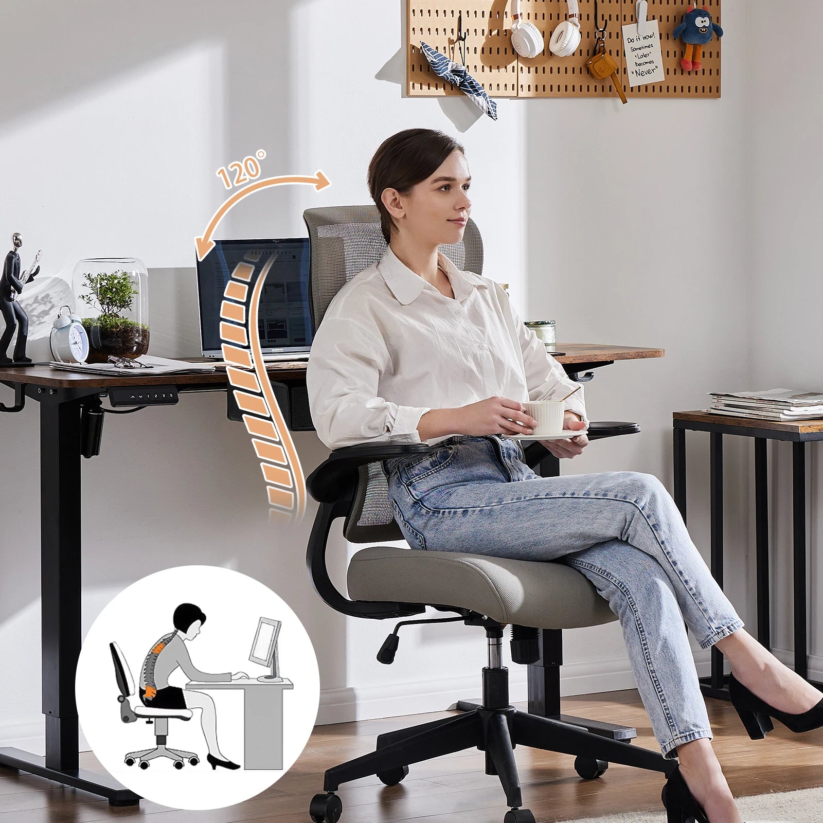 Ergonomic Mesh Office Chair with Lumbar Support & Flip-Up Arms
