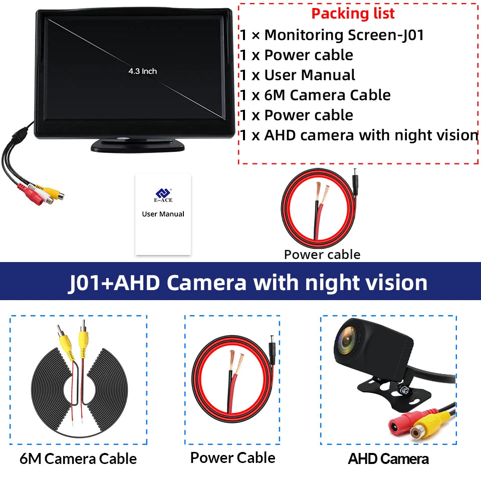 4.3 Inch Rear View Camera Monitor Screen Reversing Camera for Car Parking Parking System Camera for Vehicle