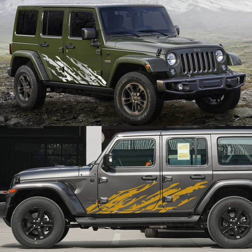 For Jeep Wrangler JK JL TJ YJ Car Door Side Stickers Mud Splashing Styling Vinyl Film Decals Decoration Auto Tuning Accessories