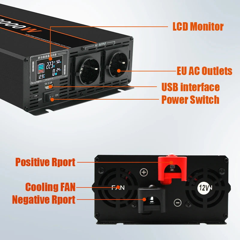 POWLAND Pure Sine Wave Inverter 8KW 6KW 5KW 4KW 3KW DC 12V 24V To AC 220V 50Hz Portable Power Converter With Remote Controller