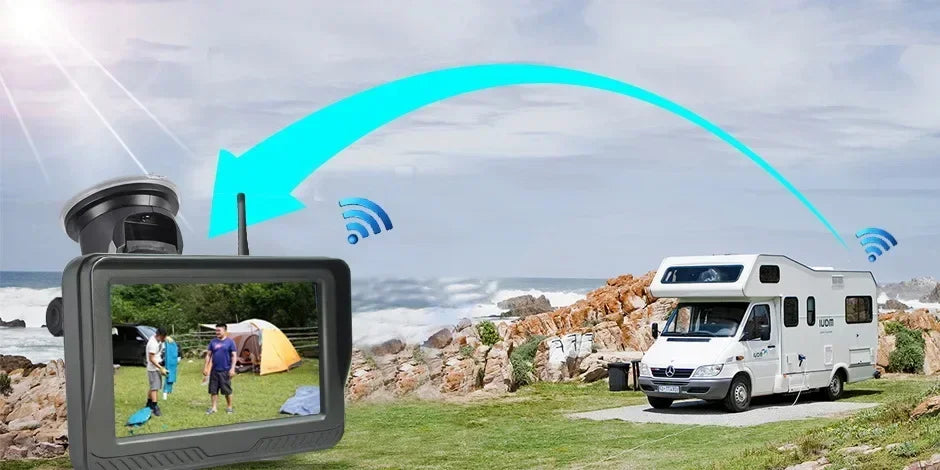 5" Monitor HD Magnetic Solar Wireless Backup Camera 1080P Upgrade Auto on/Off Camera Night Vision Rechargeable Rear View Camera