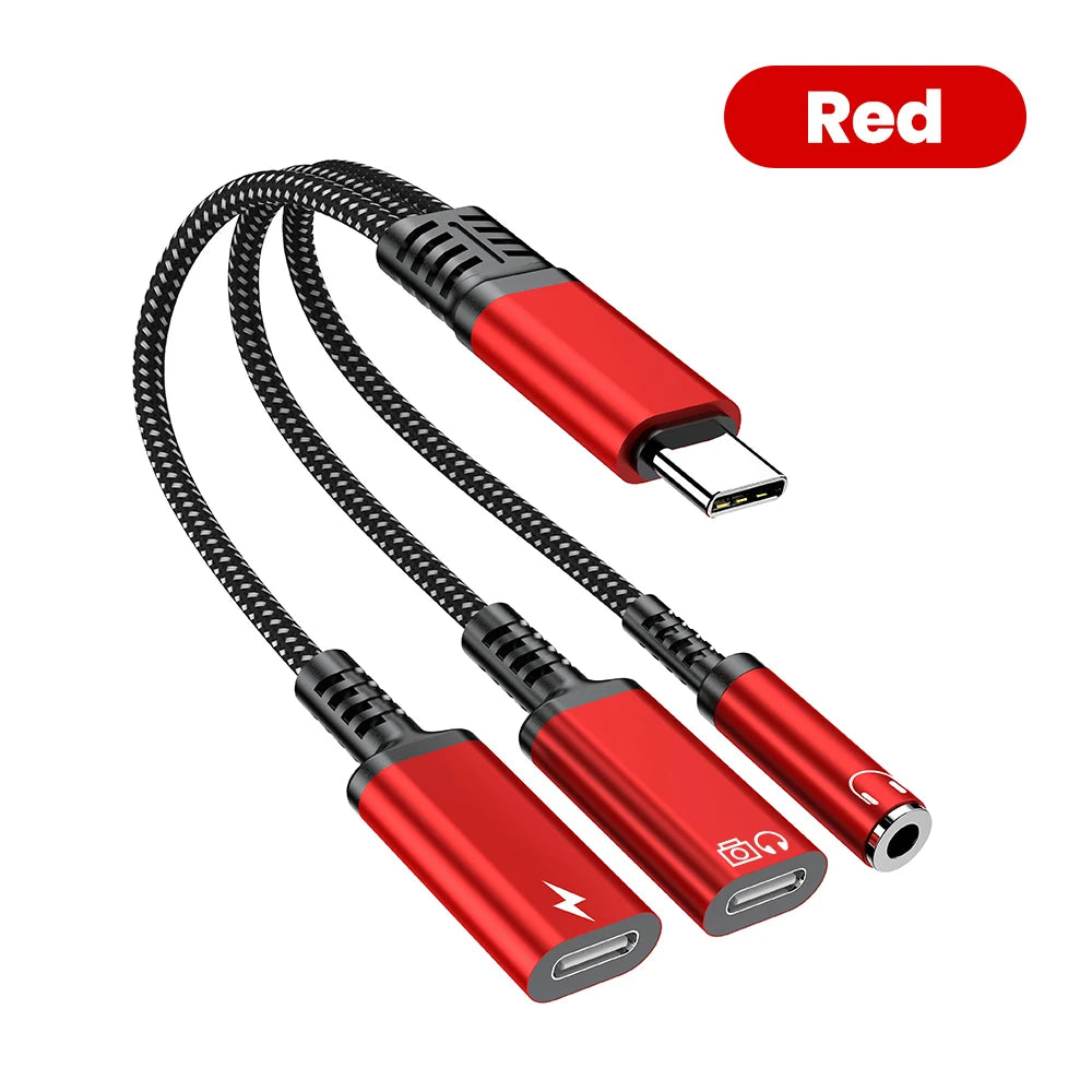 محول صوت وشحن USB-C ثلاثة في واحد