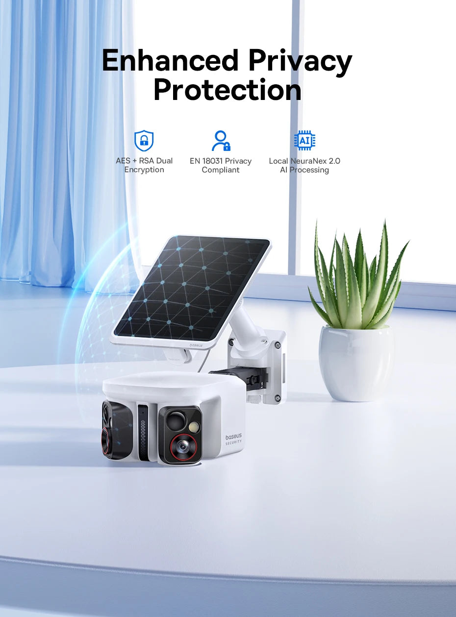 Cameră de securitate exterioară Dual Lens 3K cu alimentare solară și urmărire AI