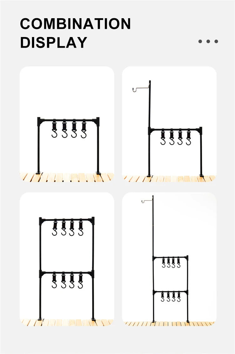 Camping Desktop Storage Rack with Hooks for Outdoor Tables