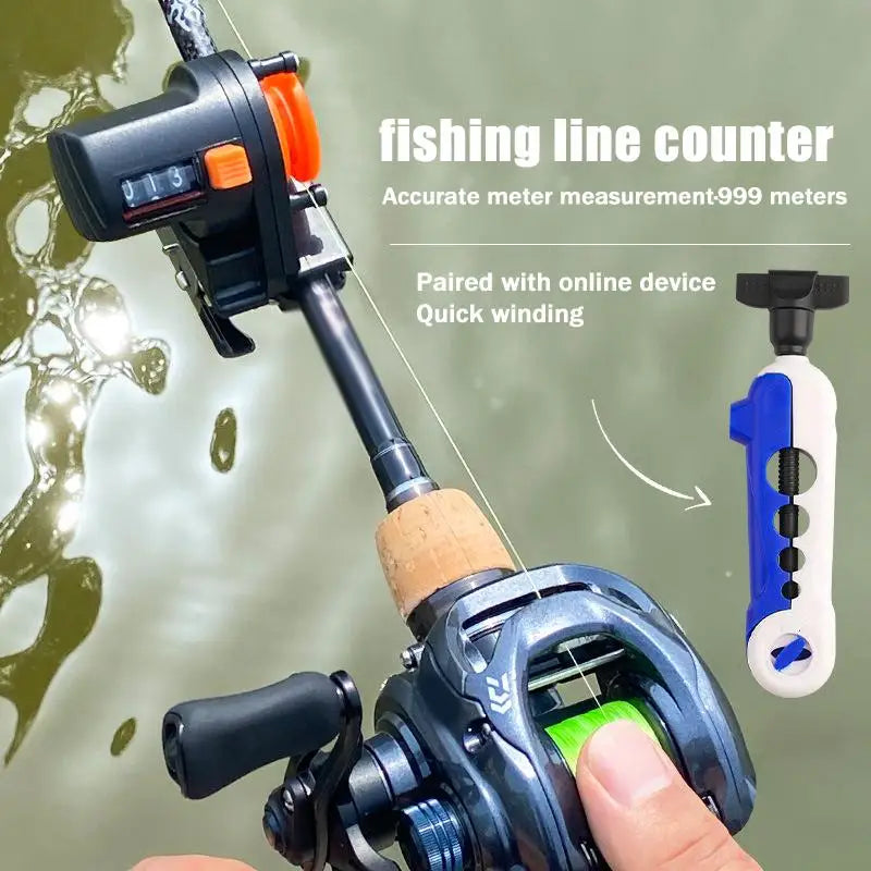 contador de linha de pesca com braçadeira para vara, 0–999 m