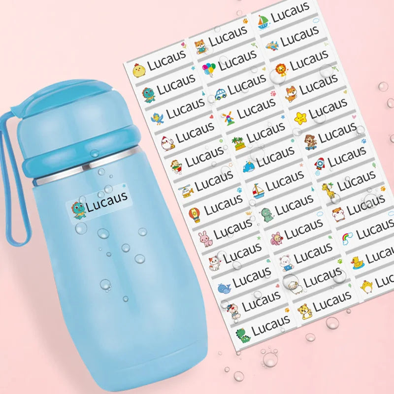 Custom Waterproof Transparent Name Stickers - Personalized Multilingual Labels for Kids School Supplies (Hebrew/English/Spanish)
