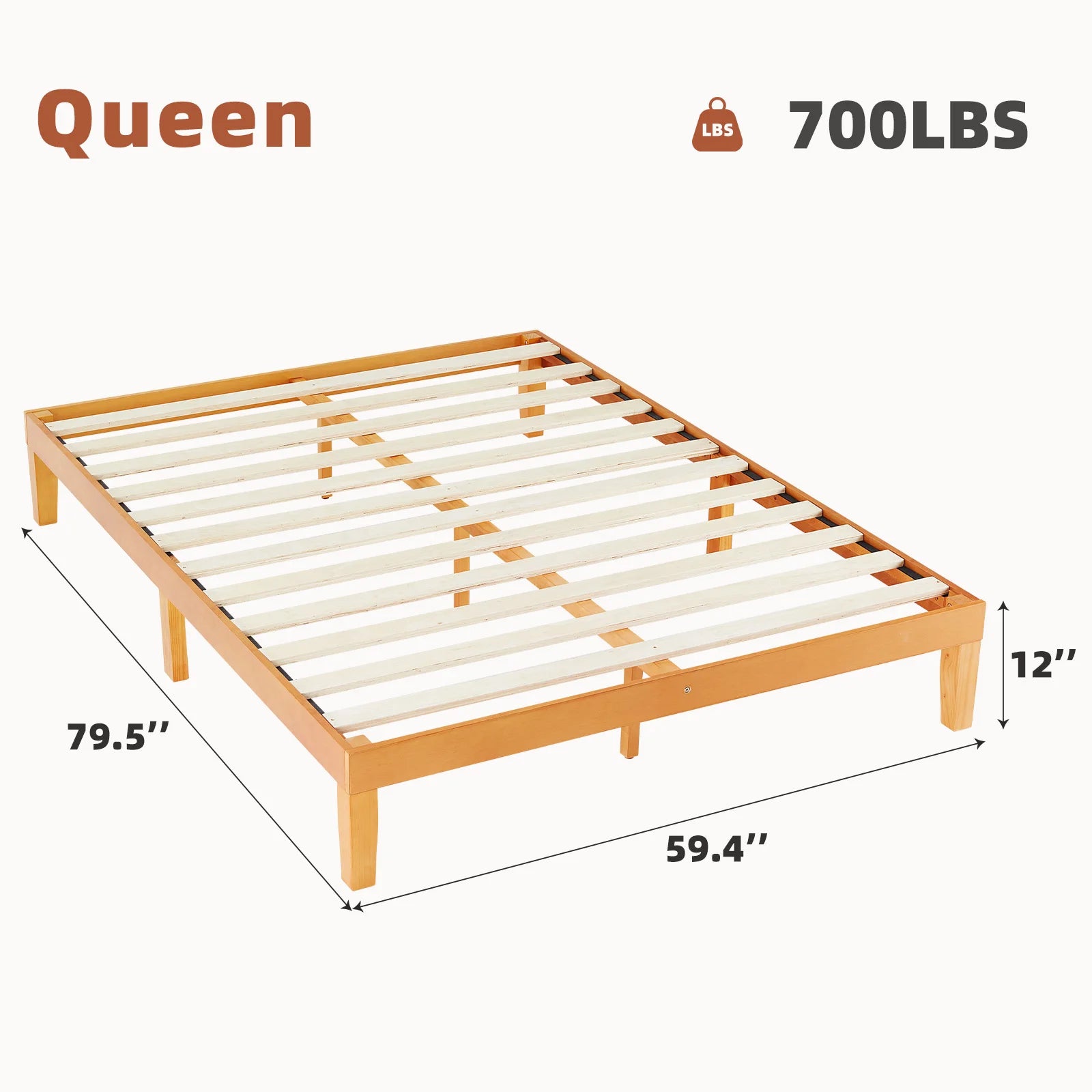 Solid Wood Bed Frame with Sturdy Slats, No Box Spring Needed