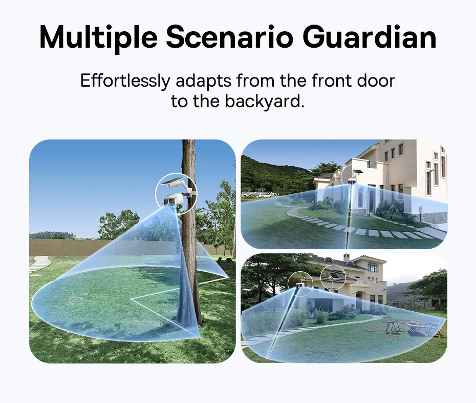 Cameră de securitate exterioară Dual Lens 3K cu alimentare solară și urmărire AI