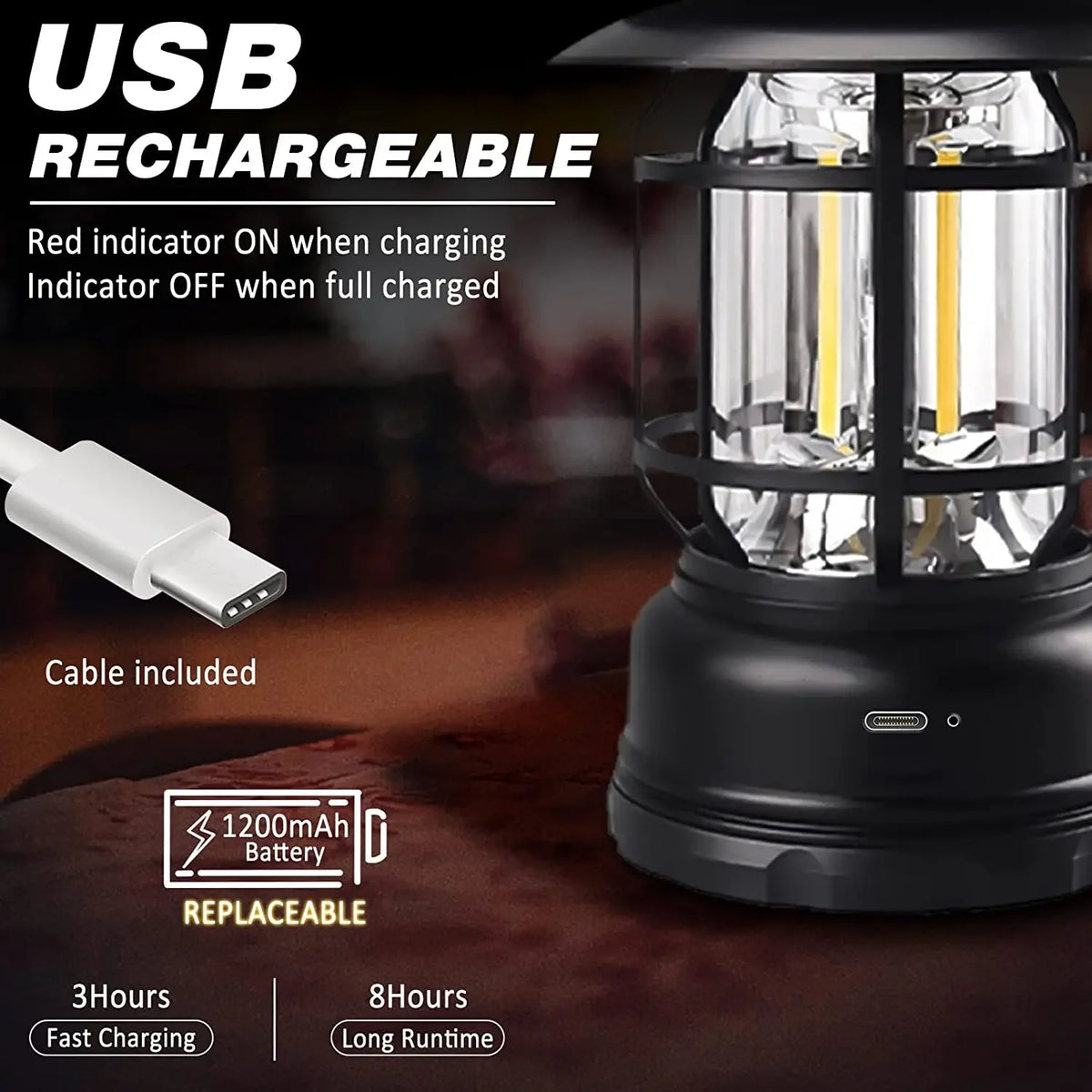 Lanterne de camping rechargeable à lumière chaude blanche
