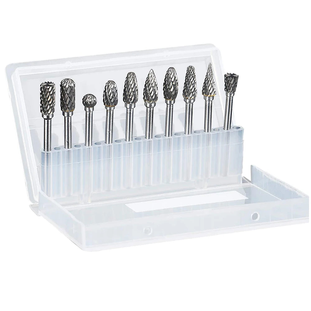 Ten-Piece Carbide Rotary Burr Set - 1/8-Inch Shank