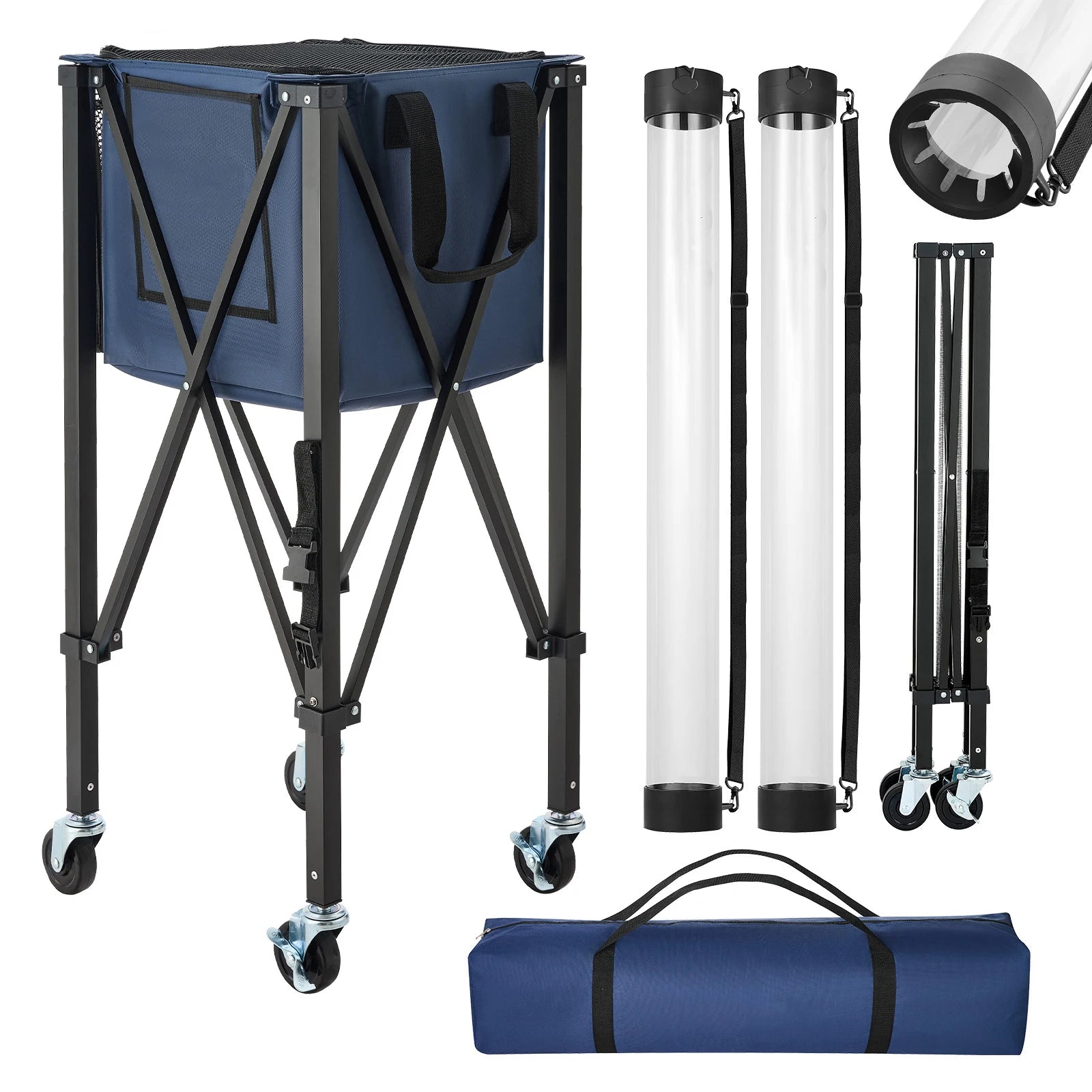SucceBuy 2-in-1 150 Tennis Balls & 260 Pickleballs Hopper Holds with Pickup Tube Foldable Pickleball Basket Cart for Training