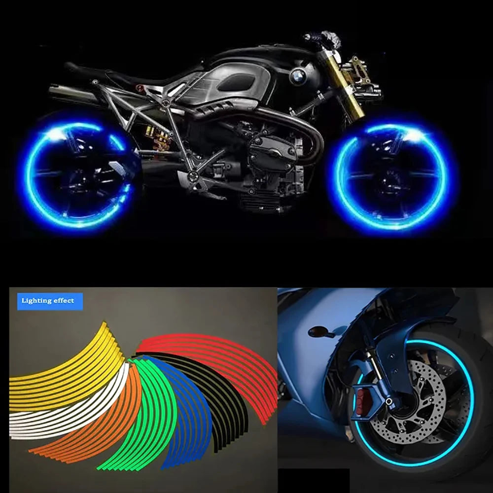 1set 18" Reflective Motorcycle Car Tire Decals Trim Strips Universal Rim Tape Strips Waterproof Bike Wheel Sticker Moto Decal
