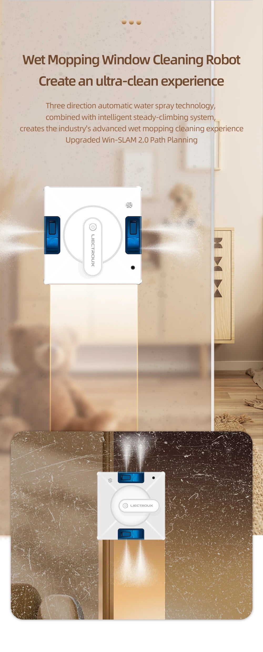 Window Cleaning Robot with Smart Navigation & 4-Way Water Spray
