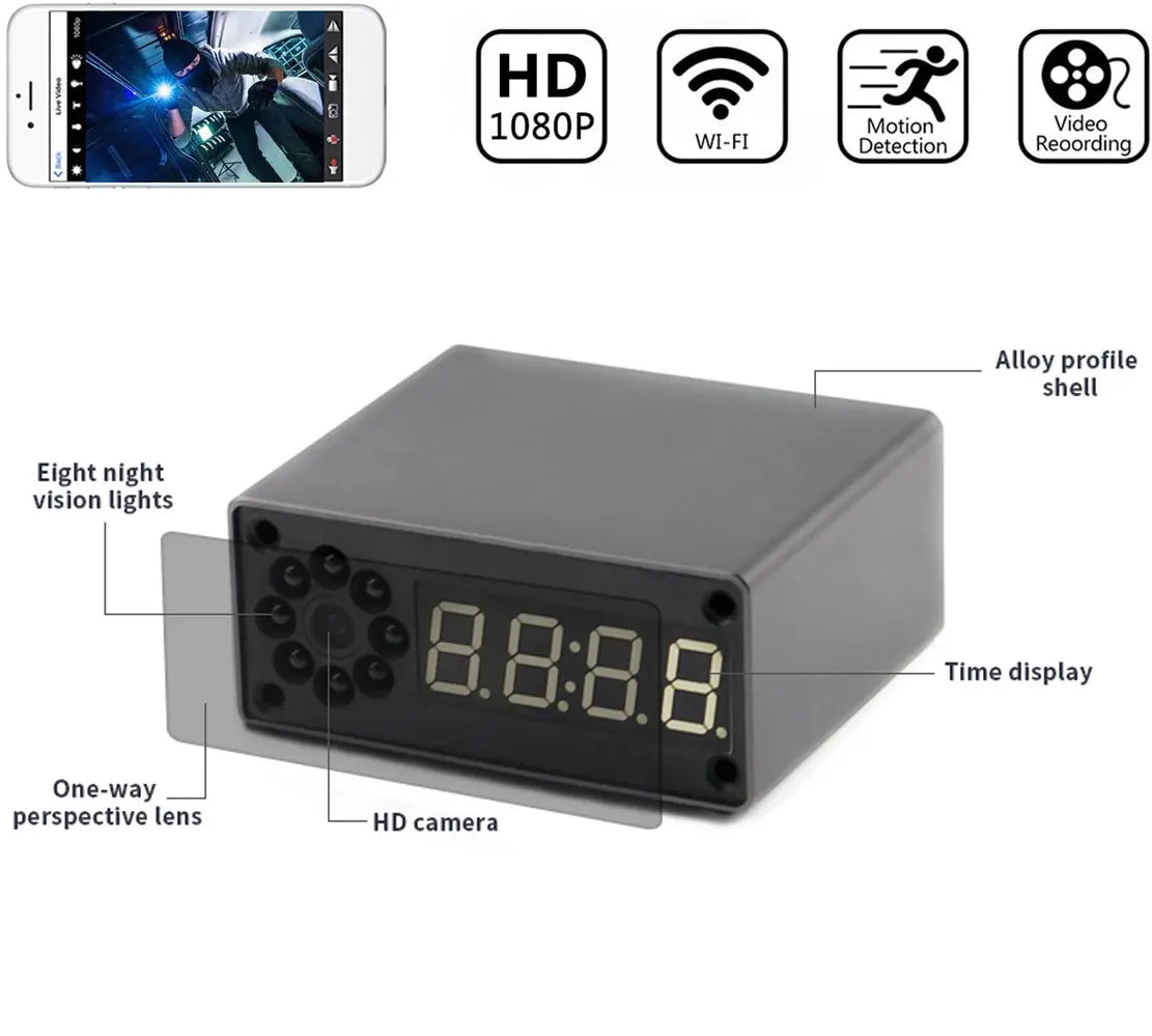 Upgrade 1080P WiFi clocks cameras, Infrared night vision, Motion detection,Remote viewing,Home monitoring cameras