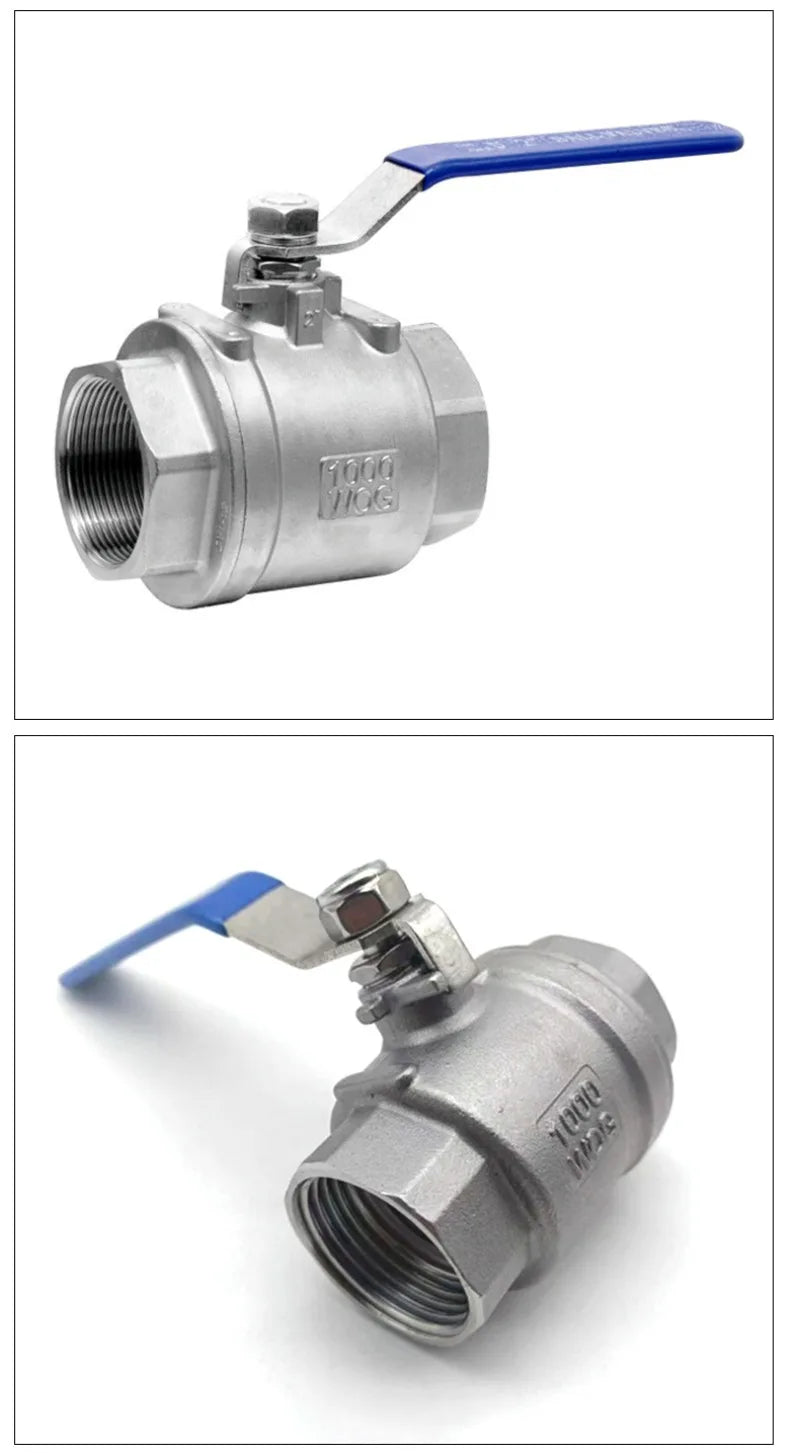 Valvola a sfera in acciaio inox con design a passaggio totale e maniglia in vinile