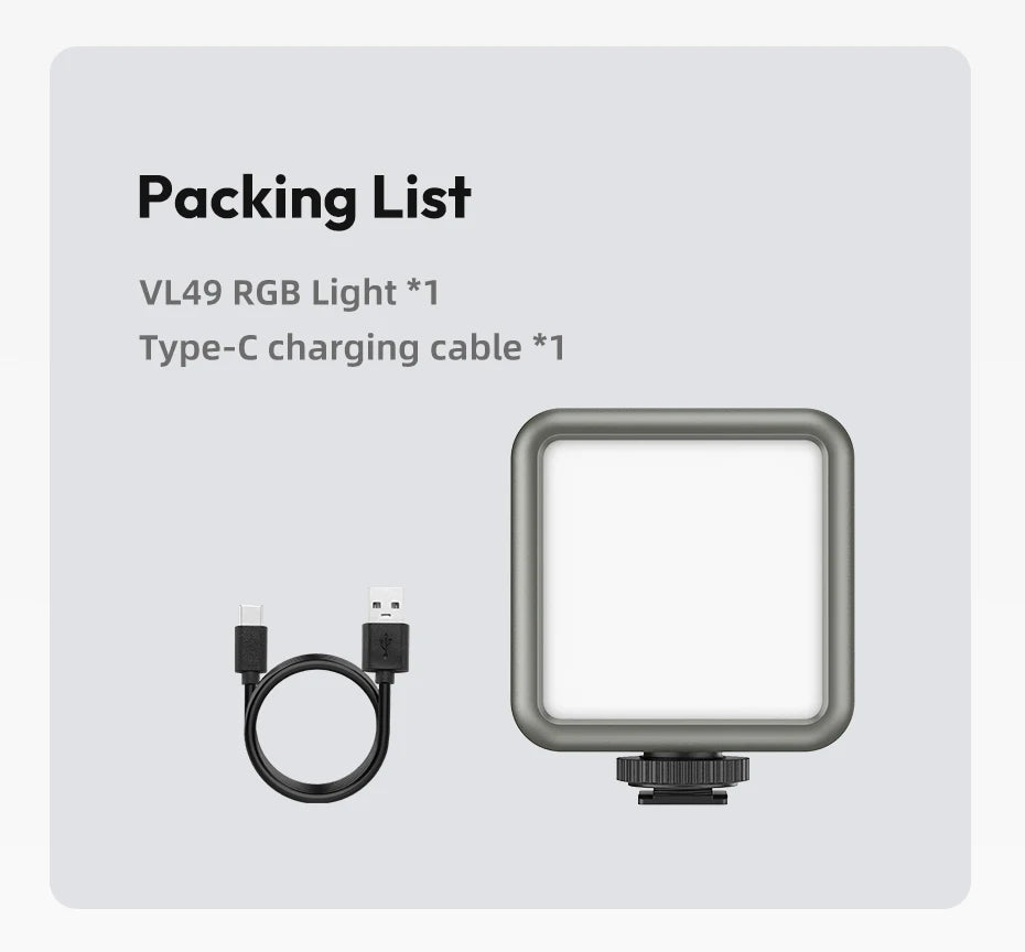 Φωτιστικό βίντεο LED Ulanzi VL49 RGB με ρυθμιζόμενο χρώμα και μπαταρία 2000mAh
