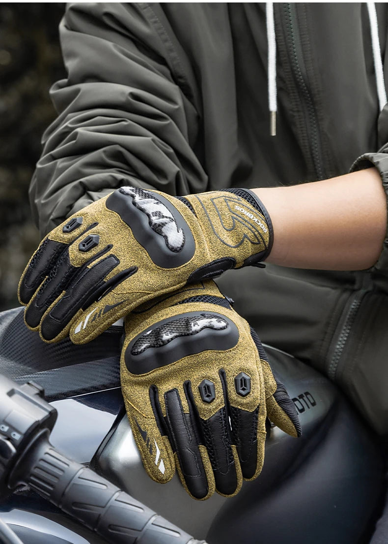 Luvas Táticas com Ecrã Tátil ROCKBROS Luvas de Motocross Luvas de Condução com Proteção Rígida para os Nós dos Dedos Luvas de Moto de Dedo Inteiro para Corrida