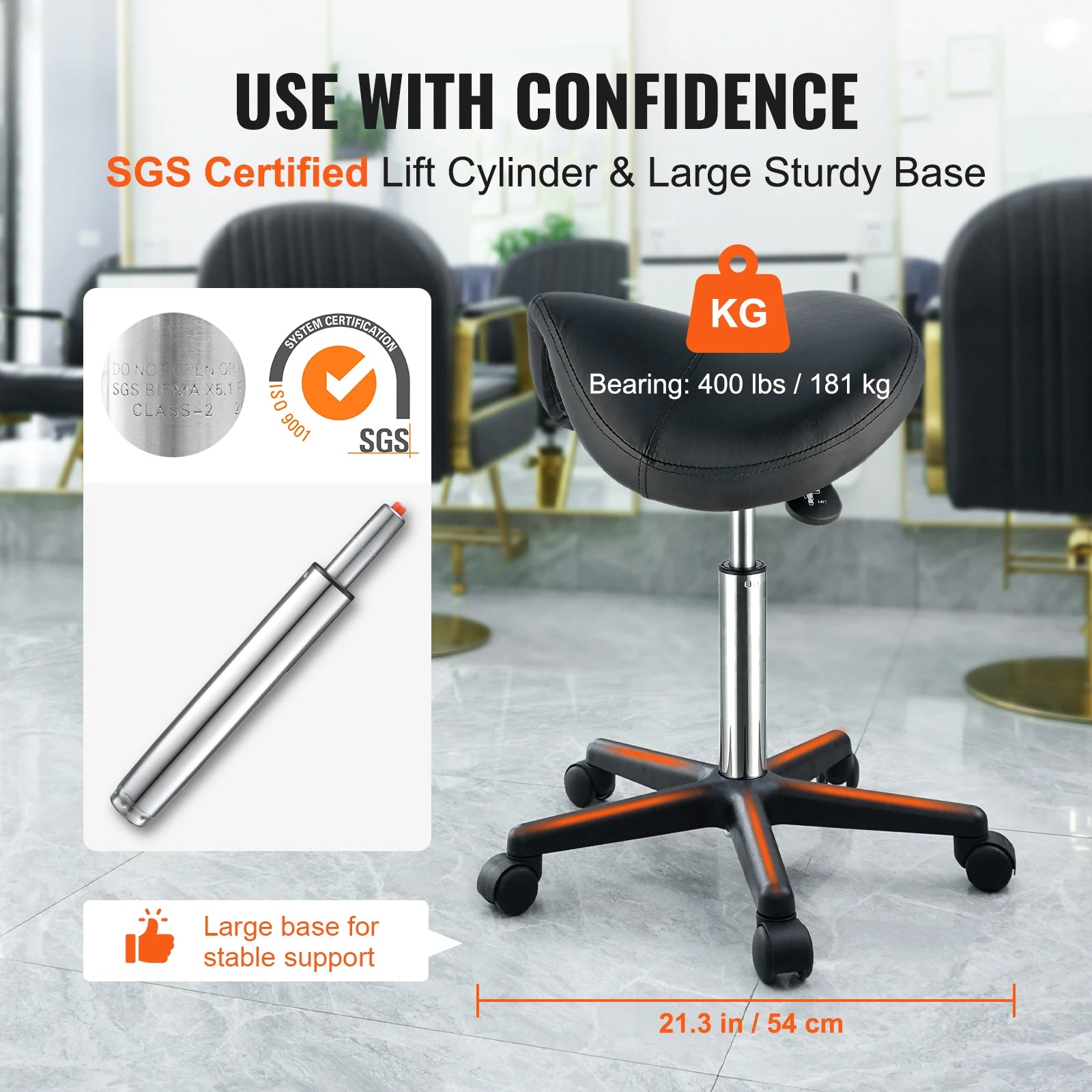 SucceBuy Ergonomic Saddle Stool w/ 5 Swivel Casters 360° Rotation 20.1-28 in Height Adjustable Round Stool for Bar Salon Office