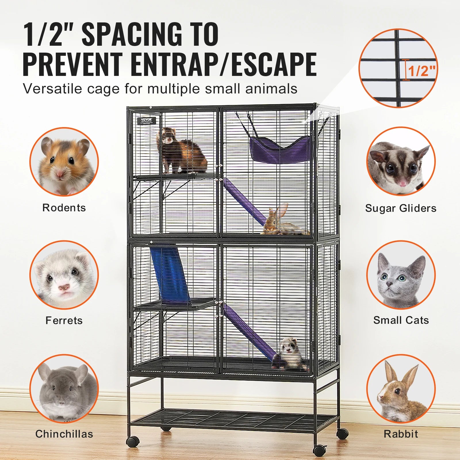 Rolling Metal Ferret Cage with 4-Tier Critter Habitat