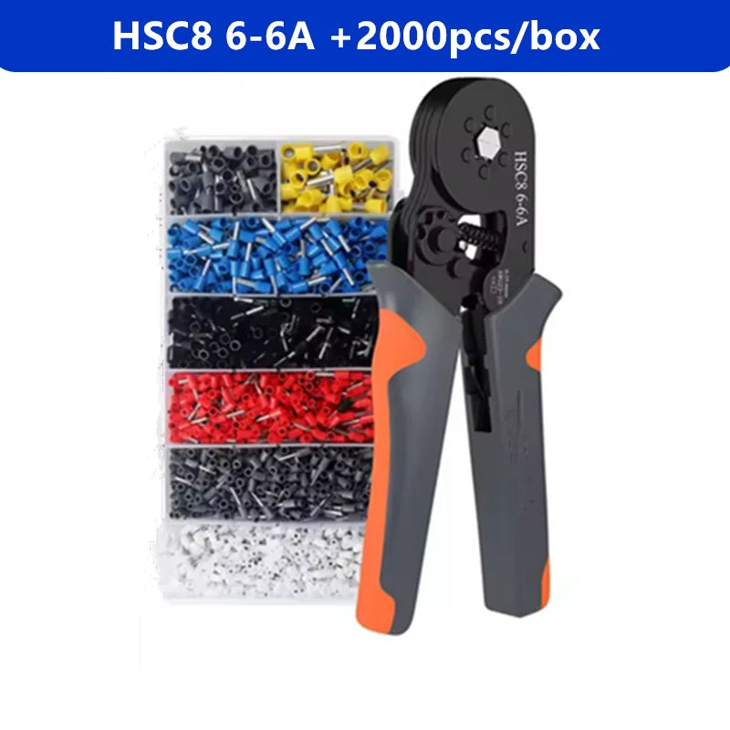 Hexagonal Self-Adjustable Ratchet Ferrule Crimping Tool Kit 23-10AWG 0.25-6mm² Crimper Kit with 400-2000pcs Wire Terminals