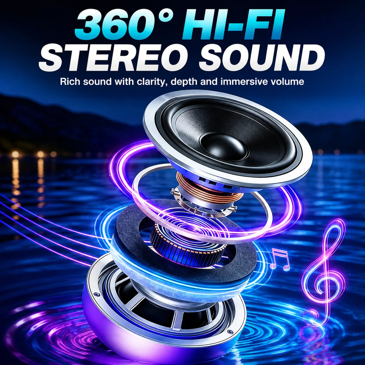Bluetooth Pool Speaker with Colorful Lights, Portable Floating Wireless Speaker IPX68 Waterproof, Built-in Mic, Home, Hot Tubs