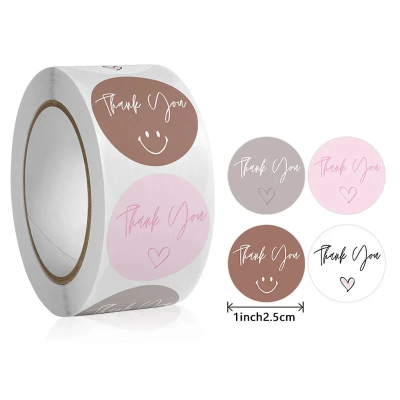 500 Round Heart-Shaped Thank You Stickers/Roll, Cute Pink Heart-Shaped Decorative Labels - Party Favor Seals, Stationery Sticker