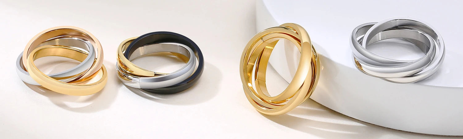 Stainless Steel Interlocked Triple Ring for Women