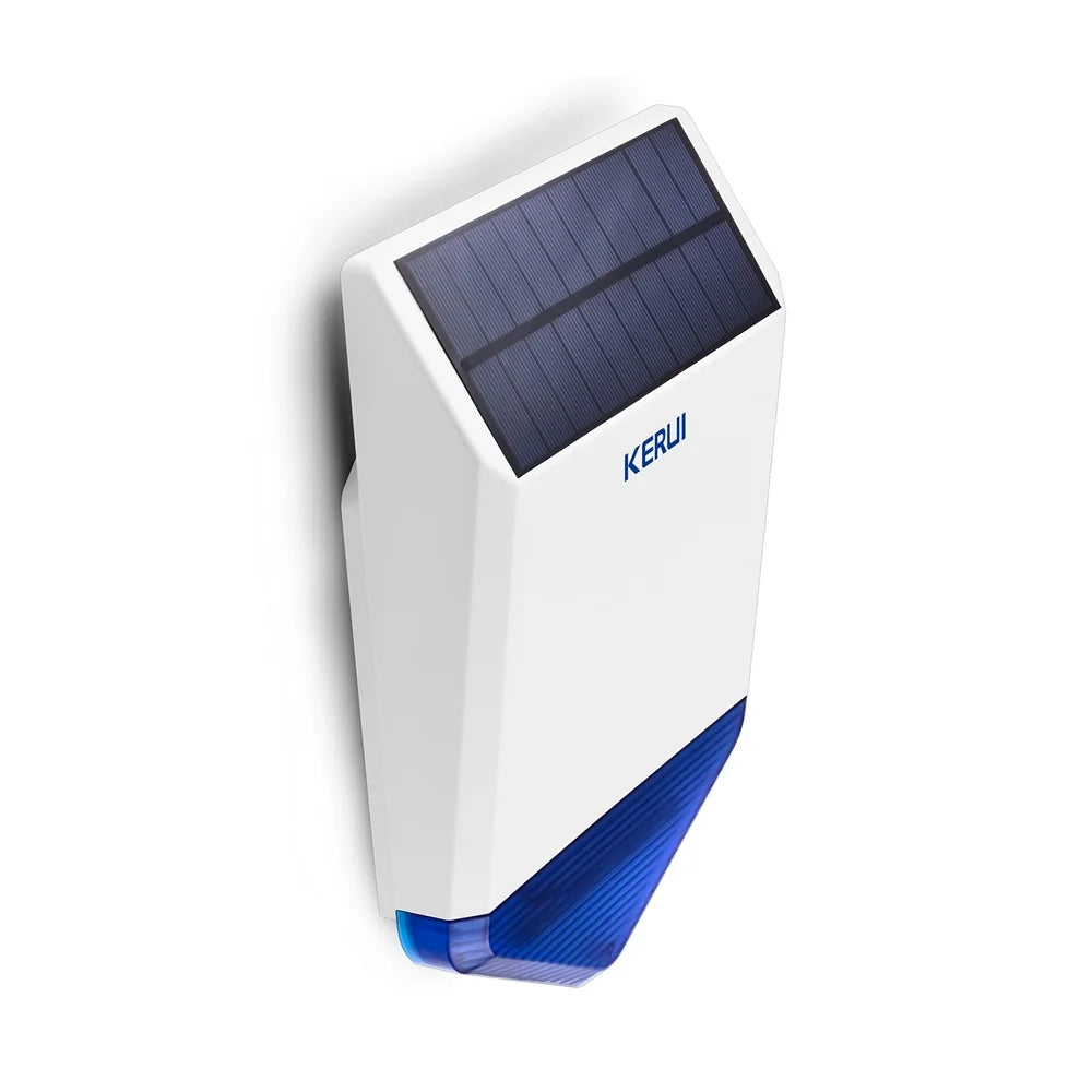 KERUI Sonor solar panou pentru alarmă exterioră Sirenă cu sursă de alimentare pentru sistem de securitate cu răspuns sonor flash 110DB