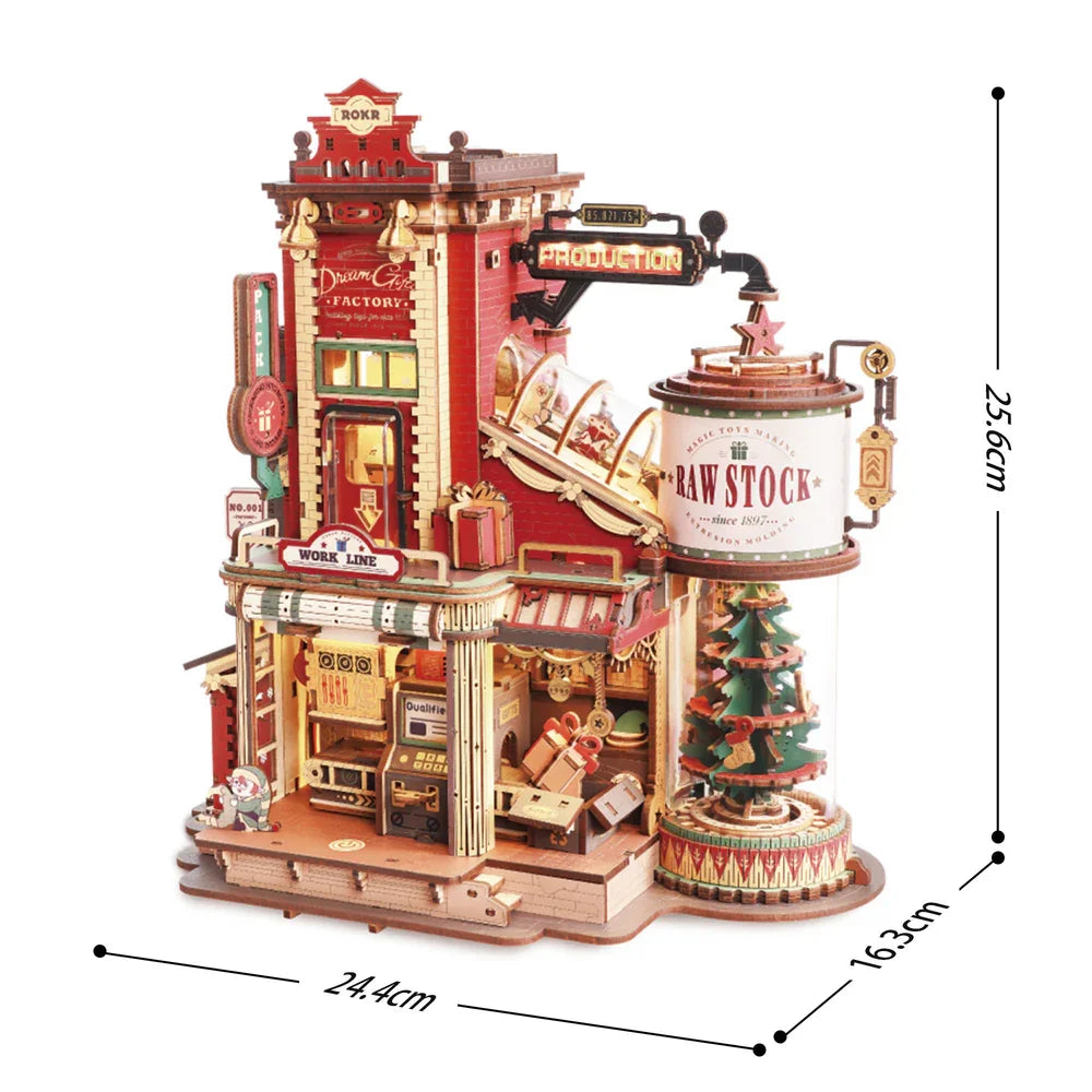 Robotime Rokr Scatola Musicale in Legno Sogno di Natale Regalo Fabbrica Puzzle 3D