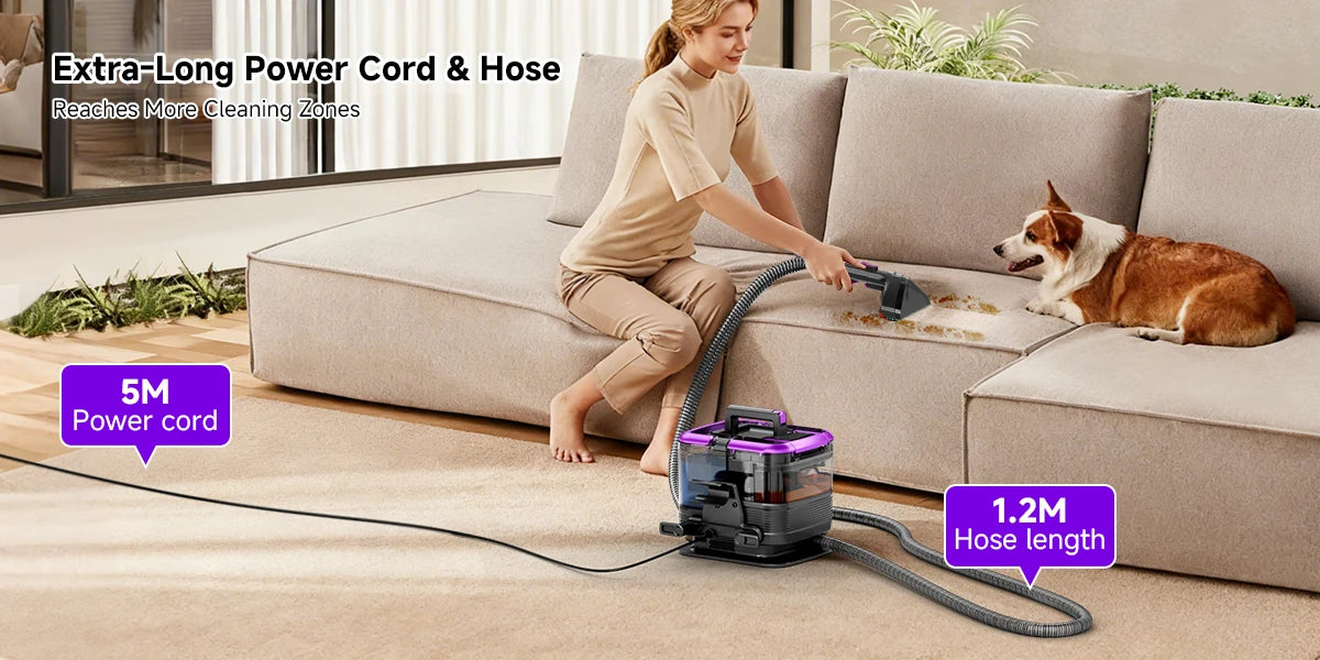 Honki 530W Carpet Cleaner Machine 20KPa Strong Suction Handheld Multifunctional Cleaner for Pet Hair Upholstery Sofa Mat Bed Self-cleaning Energy-saving Portable Wet and Dry Deep Cleaning Appliances