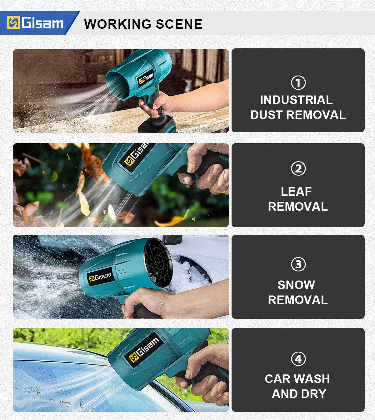 Gisam Brushless Turbo Jet Fan 1500W Cordless Air Blower for Makita 18V