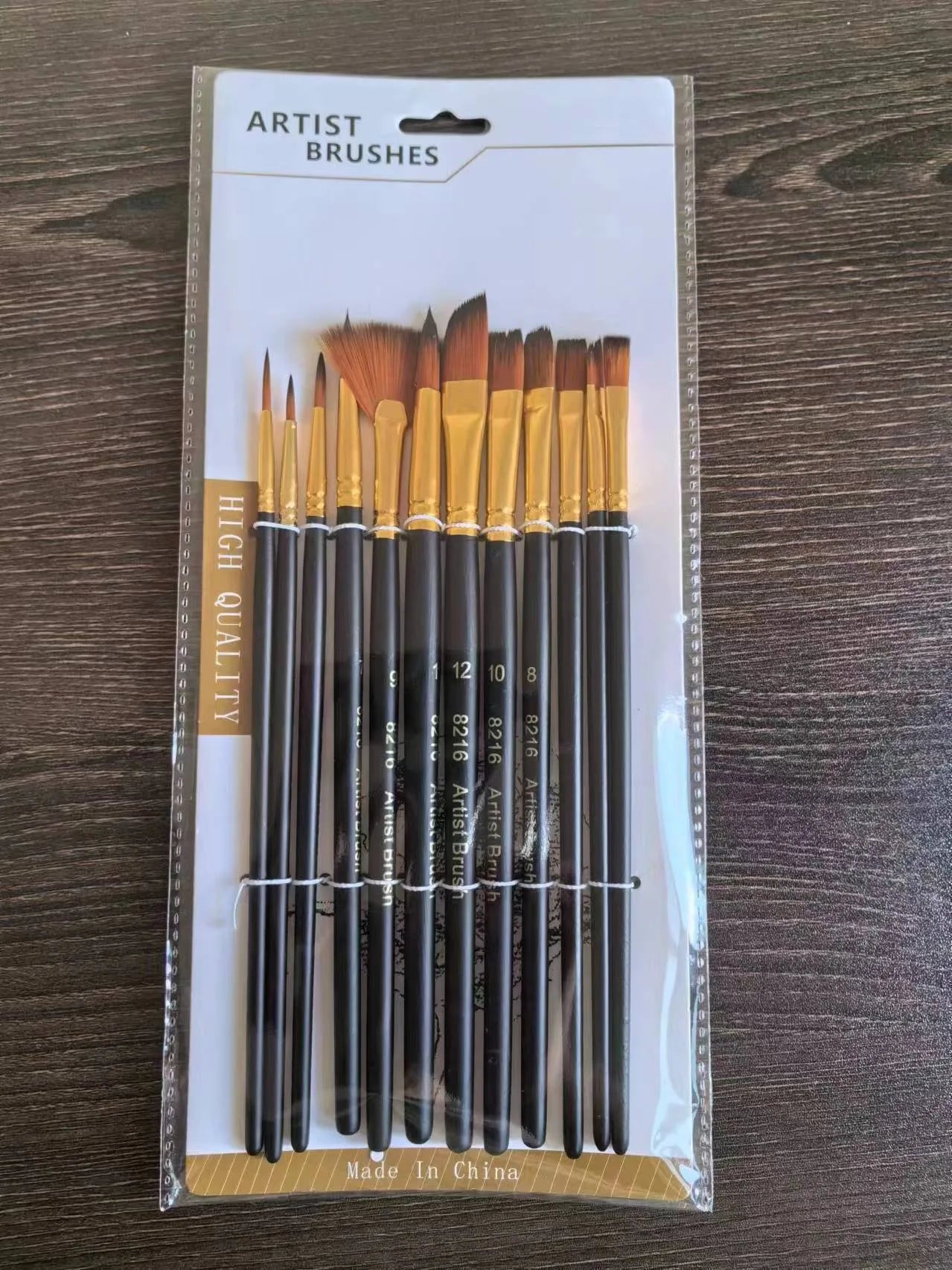 12pc Nylon Brush Set for Watercolor, Acrylic & Oil Painting
