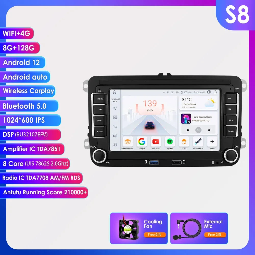 Android 13 Car Radio with CarPlay for Volkswagen Vehicles