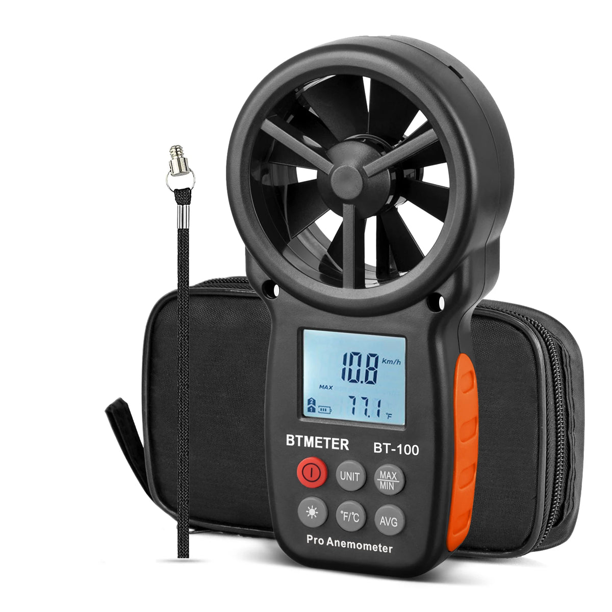BTMETER Anemometer 0.3-30m/s -10~45℃ 5 Units MAX/MIN/AVG Wind Chill LCD Backlight Auto Off Low Battery Indicator HVAC Tool