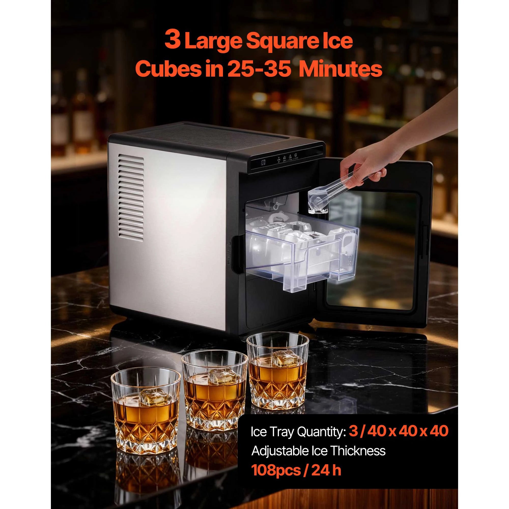Countertop Ice Maker 22 lbs Daily with Large Square Ice Cubes