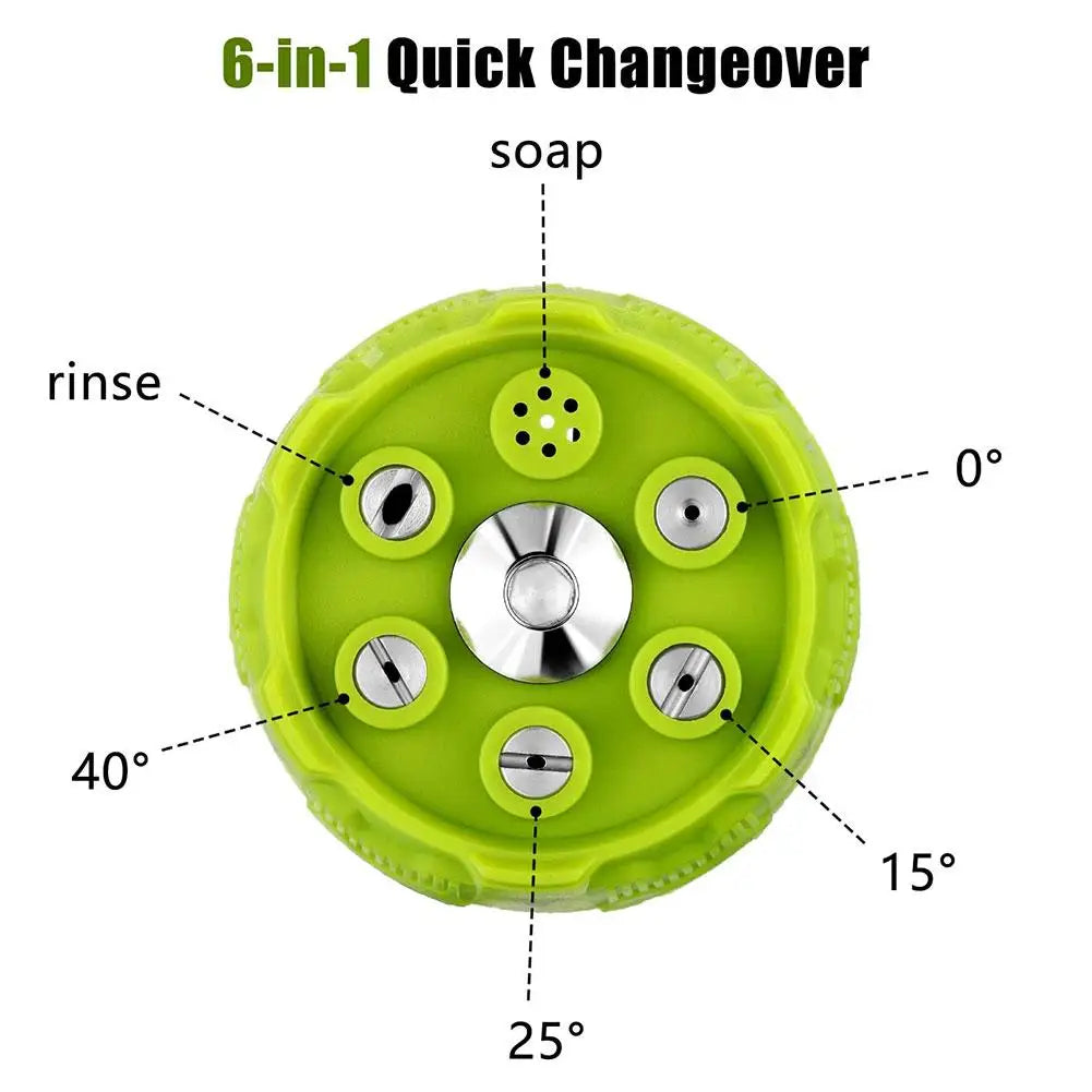 6 in 1 Quick Change-Over Nozzle 4000Psi High Pressure Washer Spray Nozzle 0 15 25 40 65 Degree Rotation Watering Nozzle