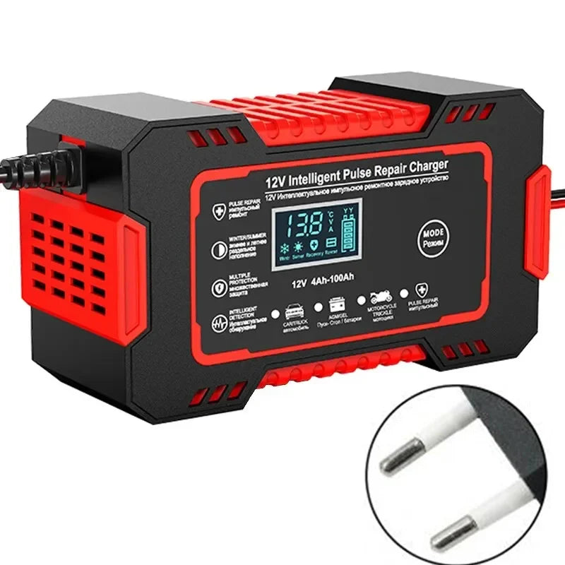 12–24V Automatic Car Battery Charger with LCD Display