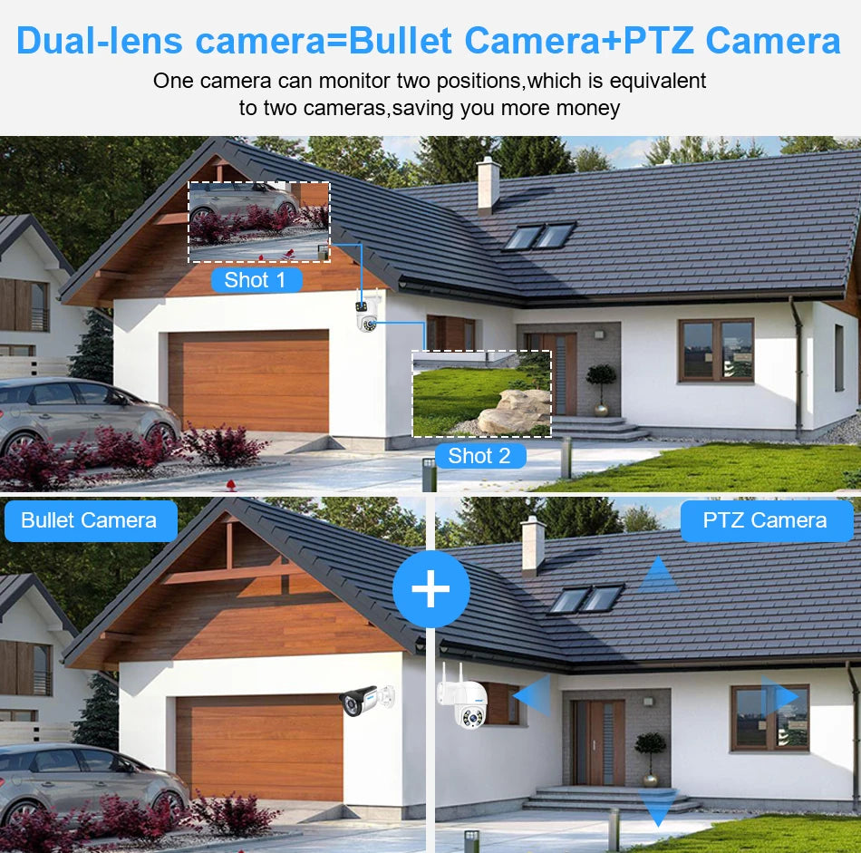 6MP PTZ WiFi IP Camera Dual Lens Dual Screen Outdoor Security Camera