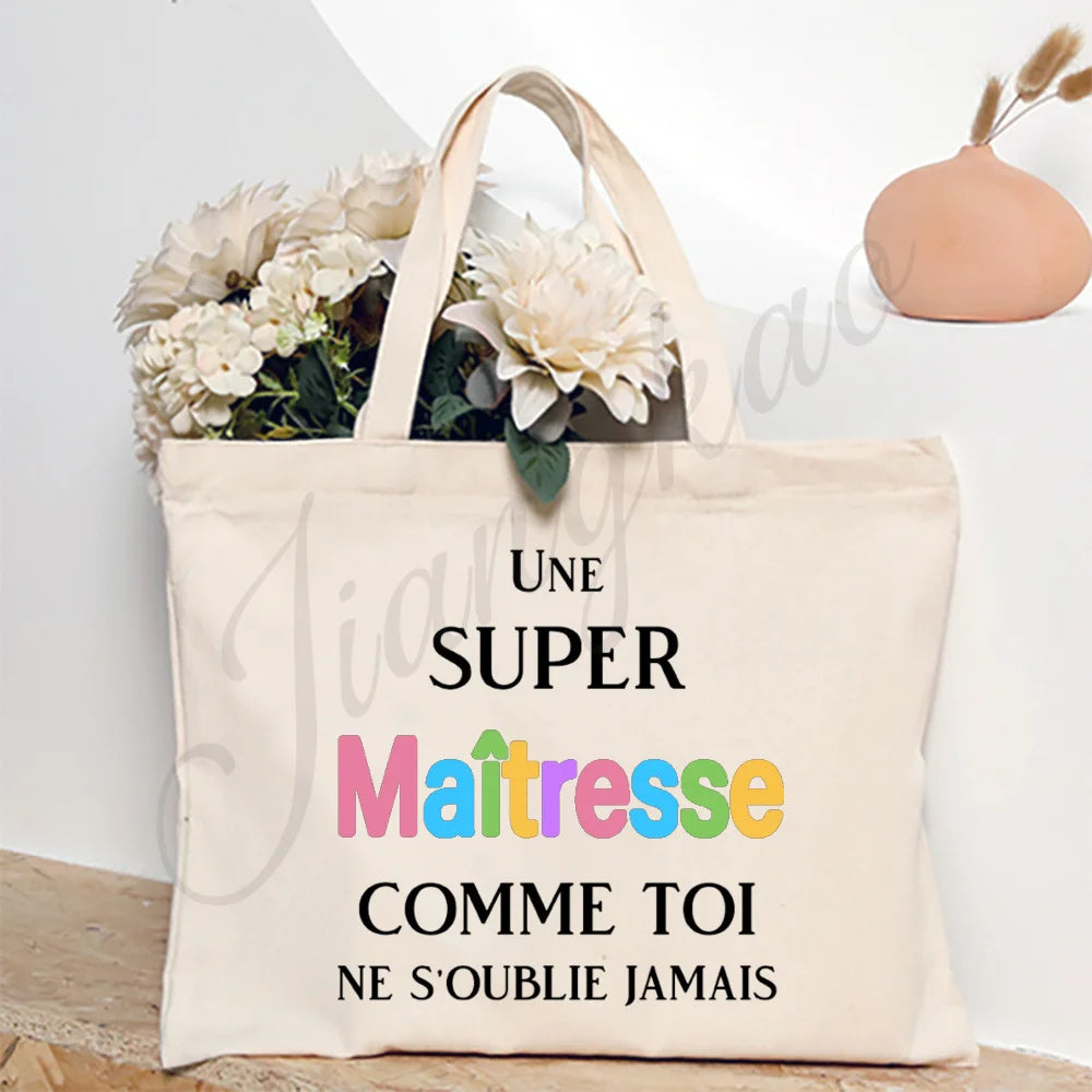 Thank You Teacher Stampa Francese Borsa a Spalla Donna Borsa in Tela Borse da Shopping Borse Femminili Borsa Riutilizzabile Migliori Regali per Maitresse